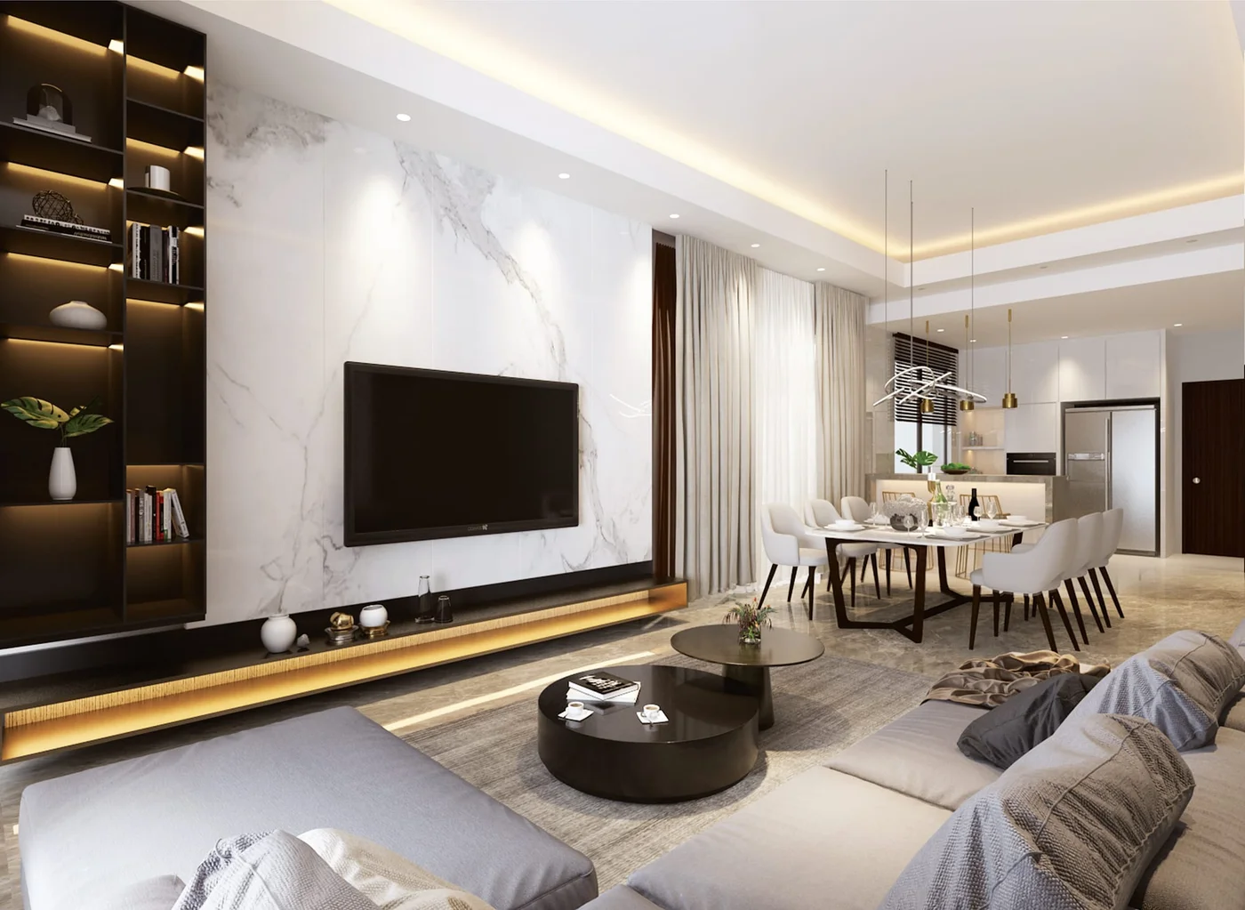 Modern living room interior in a Taman Mutiara Maju cluster house