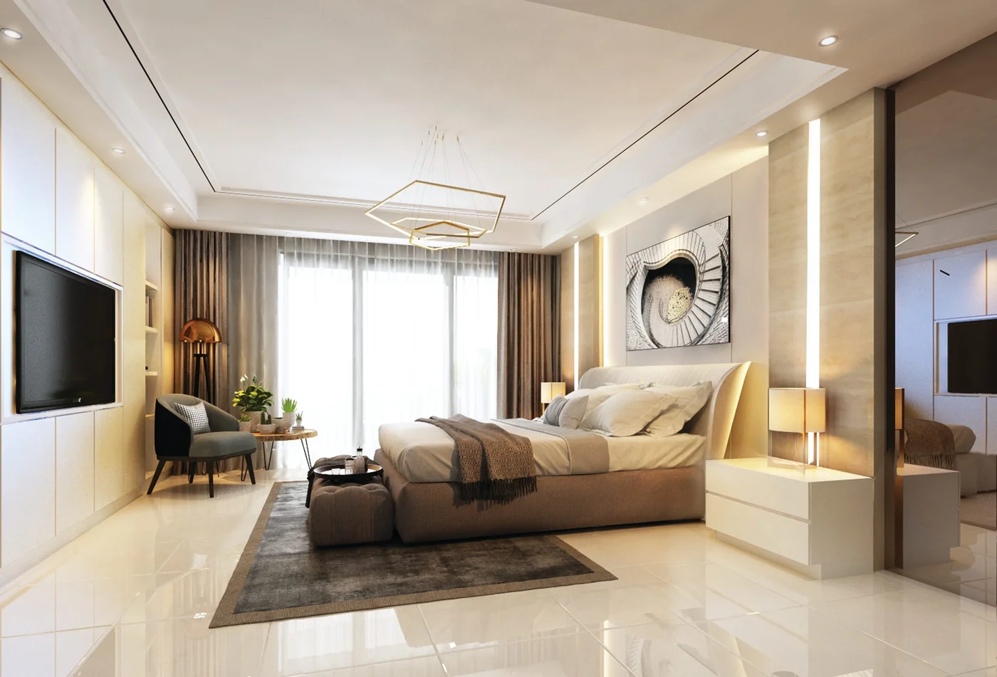 Modern master bedroom interior in a Taman Mutiara Maju cluster house