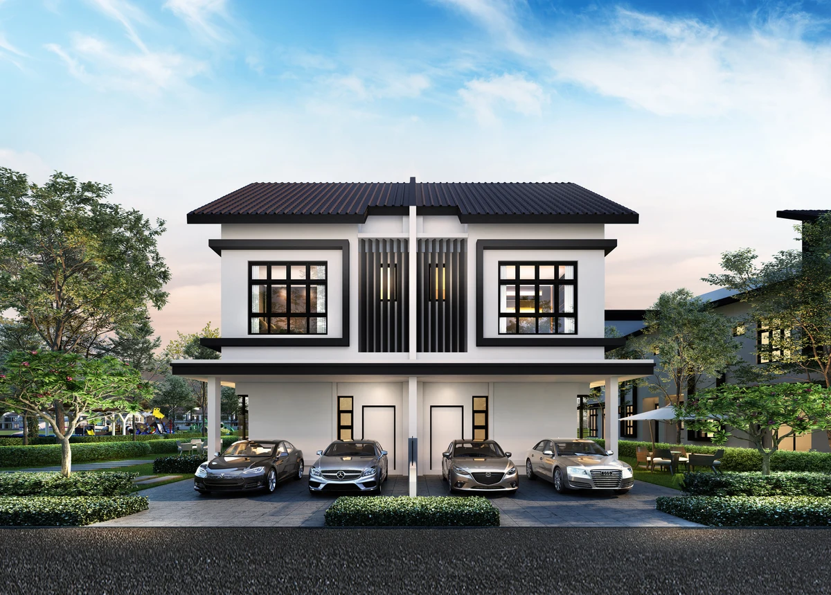 Luxe 2-storey cluster house exterior rendering