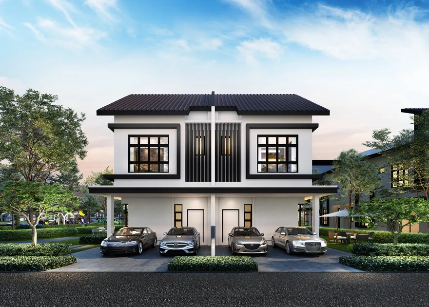 Luxe 2-storey cluster house exterior render