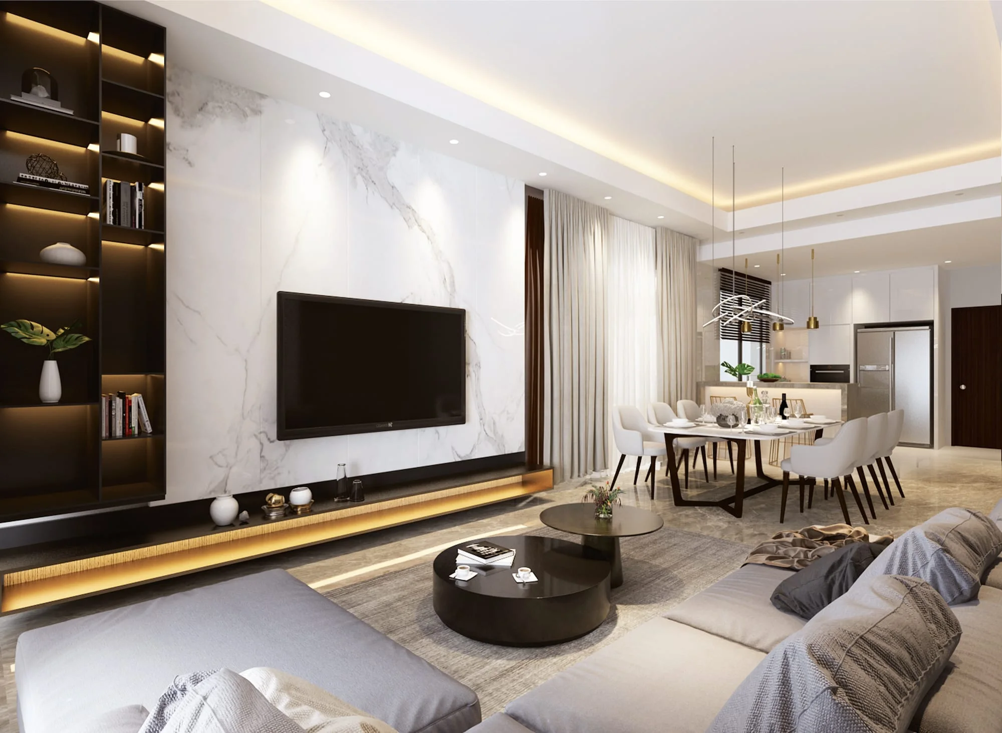 Contemporary living and dining interior artist's impression